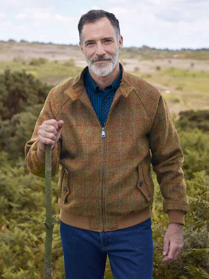 Model wears Amber Harris Tweed® Harrington Jacket