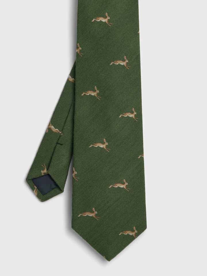 Forest Green Leaping Hares Tie