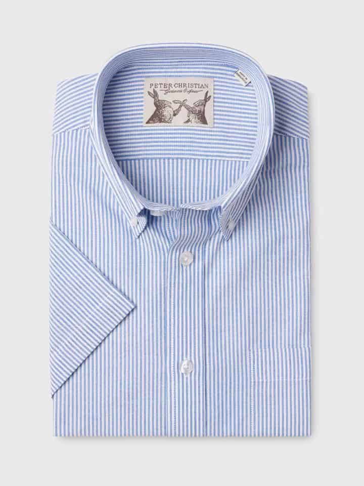 Men's Blue Stripe Cotton Short Sleeve Shirt