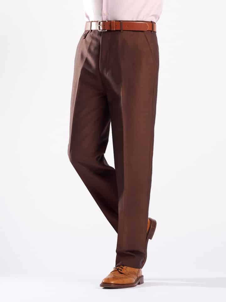 Men's Chestnut Brown Luxury Wool & Mohair Two Tone Trousers