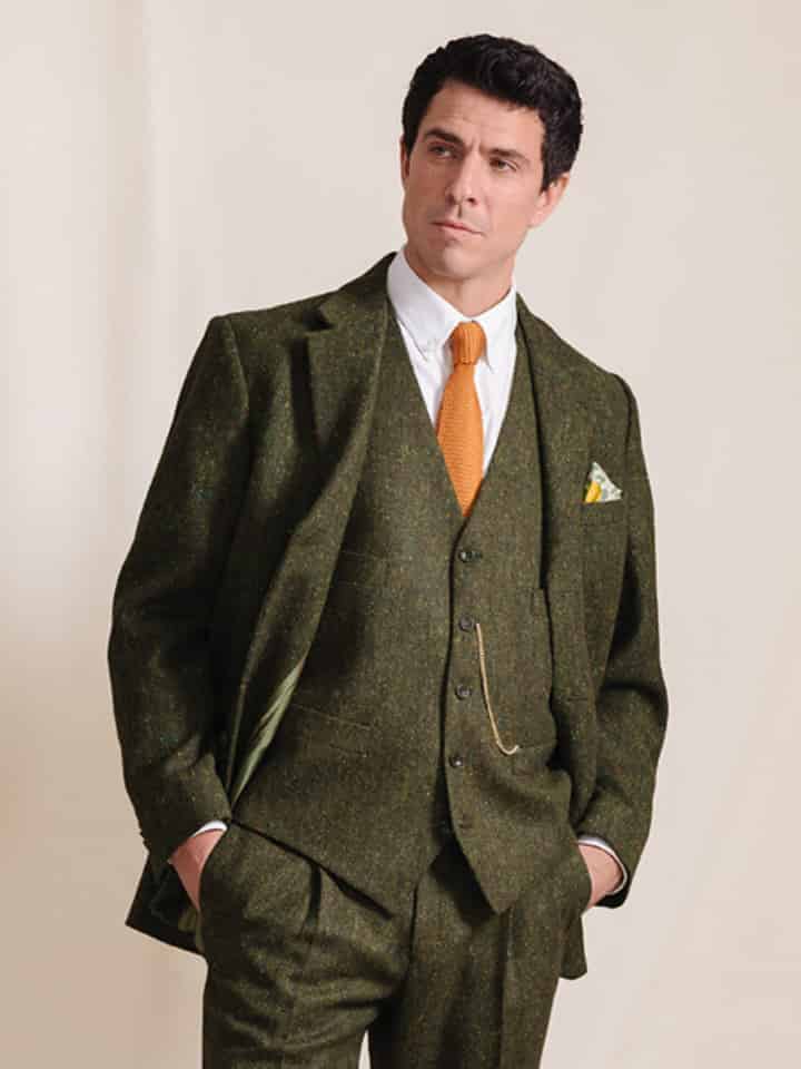Men's Green Donegal Tweed Suit Jacket On Model