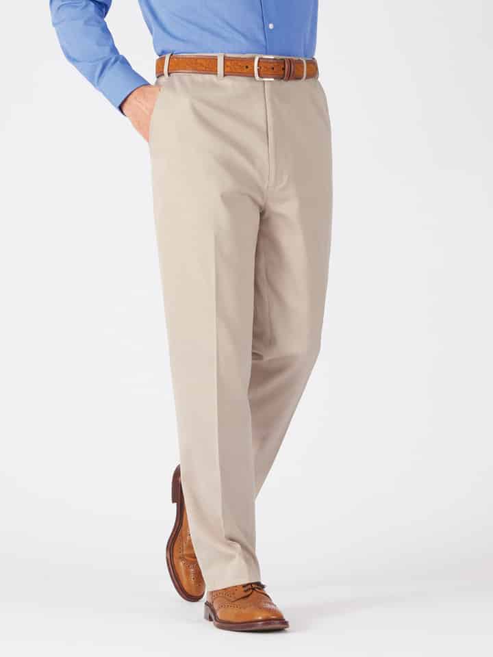 Men's Sand Beige Finest Cotton & Silk Chino Trousers