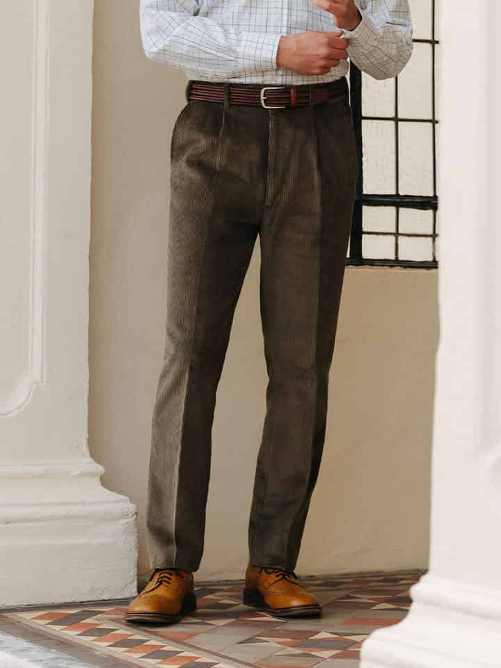 Men's Moss Green Corduroy Trousers - Classic Fit Men's Trousers
