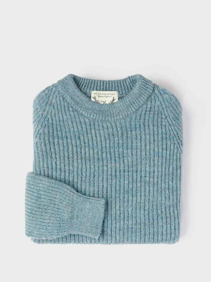 Blue Ribbed Fisherman Jumper Folded