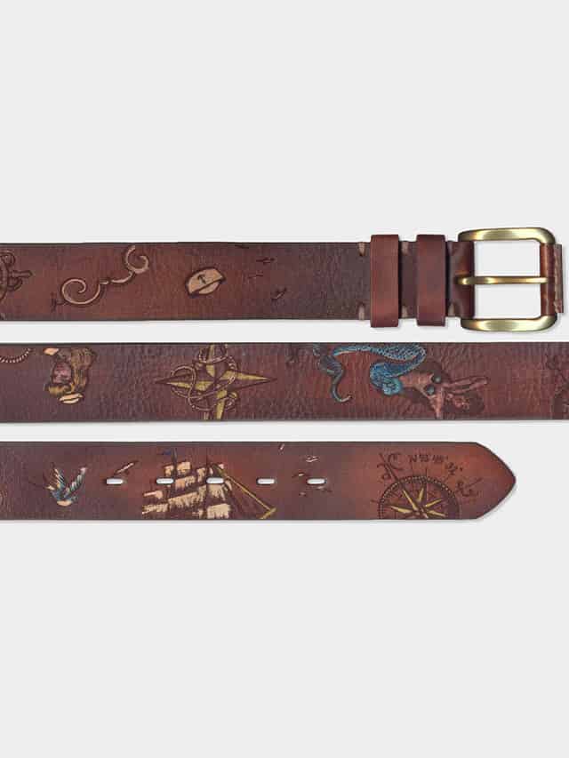 Mens Nautical Hand Painted Leather Belt