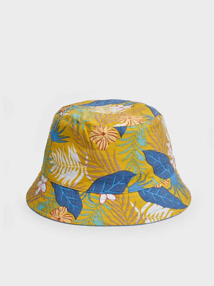 Men's Yellow Leaf Cotton Reversible Bucket Hat