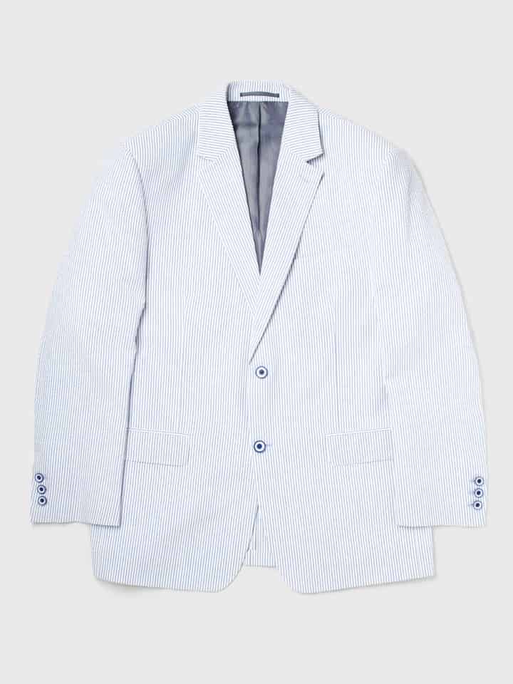 Men's Blue and White Stripe Seersucker Jacket