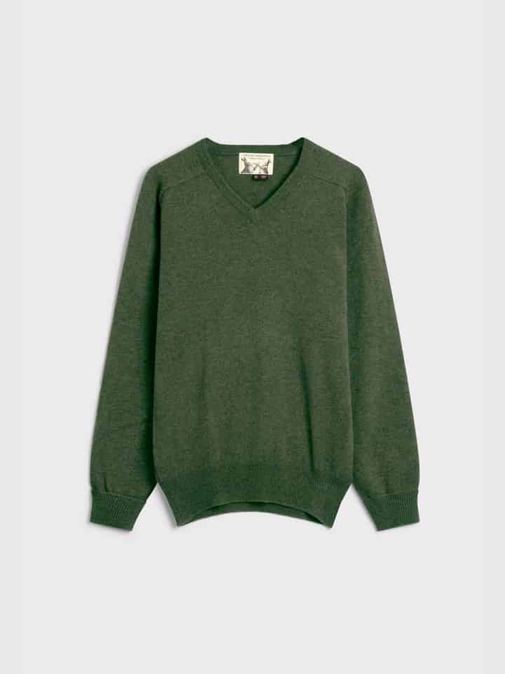 Green Lambswool V-Neck Jumper
