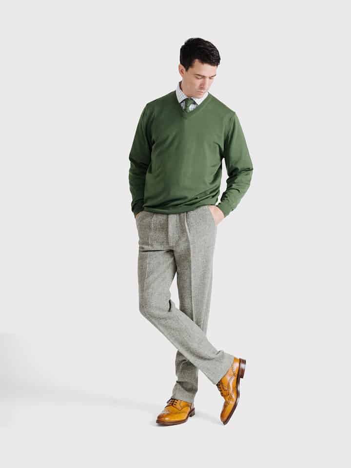 Men's Pebble Grey Harris Tweed Trousers On Model