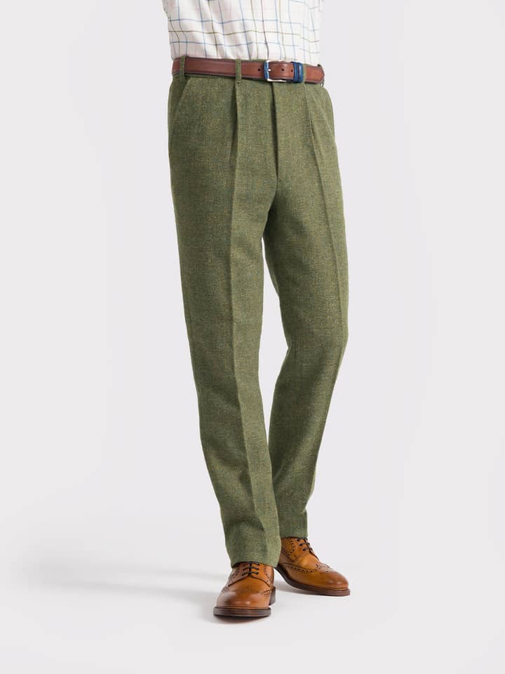Men's Green Harris Tweed Trousers On Model