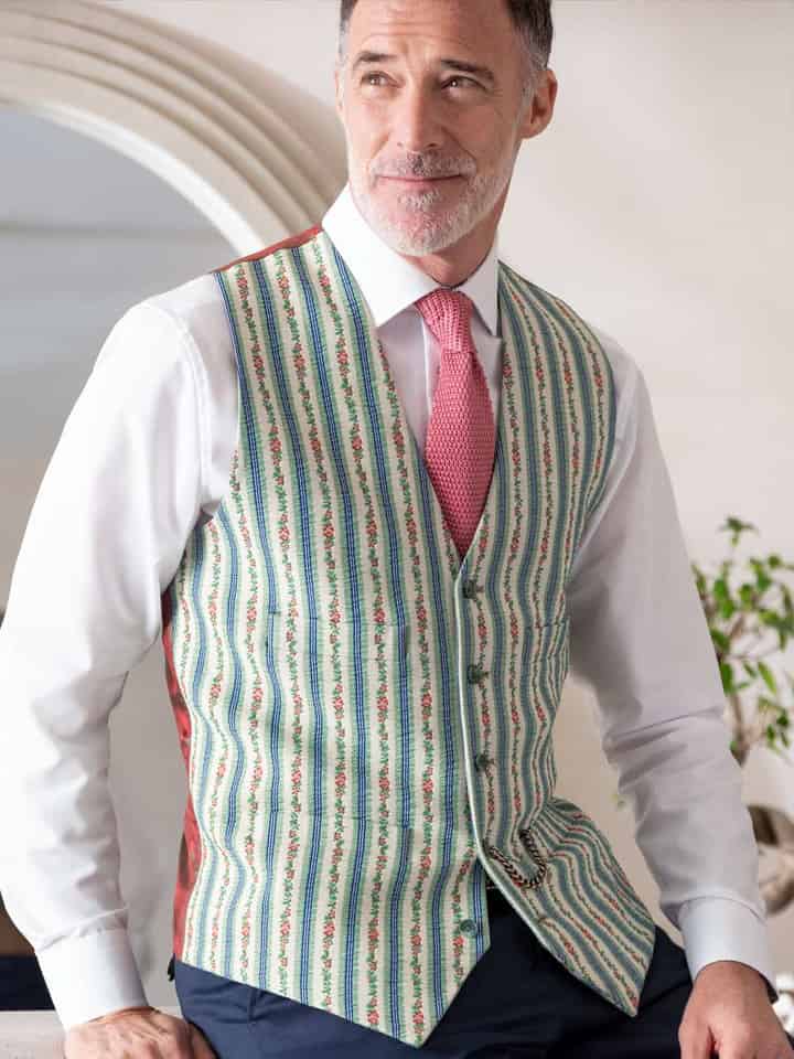 Men's Striped Floral Waistcoat On Model