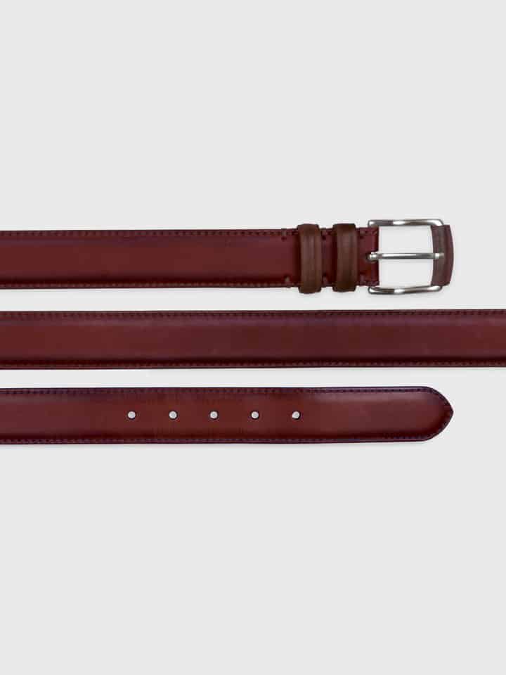 Mens Burgundy & Brown Madrid Leather Belt