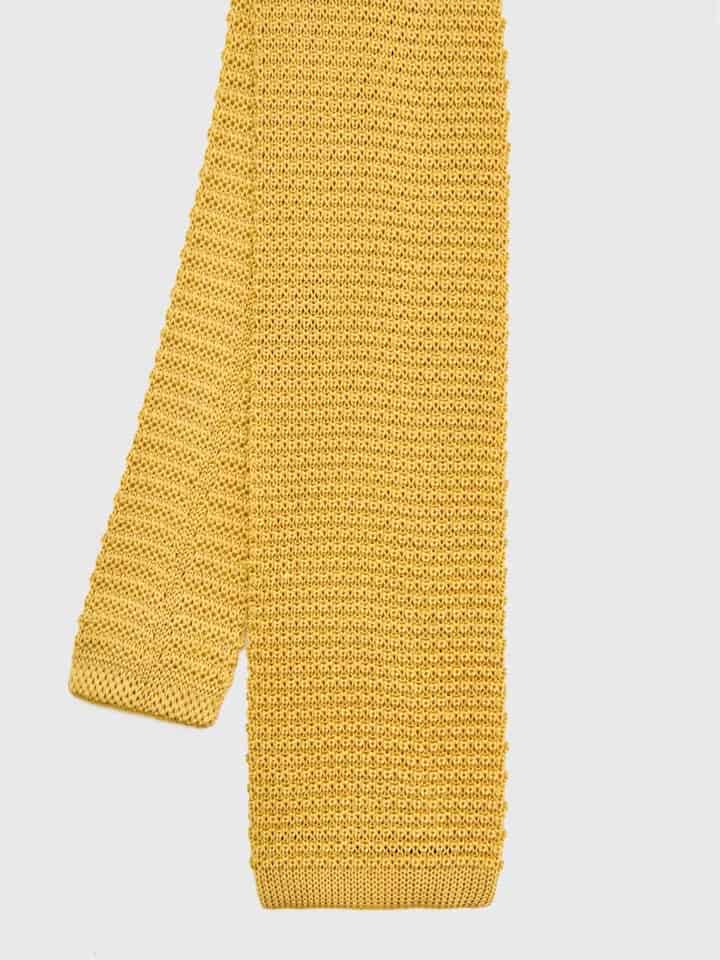 Corn Yellow Knitted Silk Tie Flat