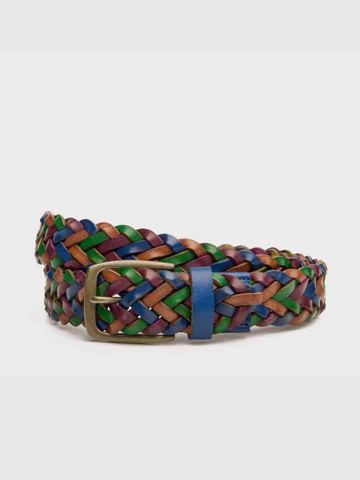 Mens Cadiz Braided Belt in Green Rolled
