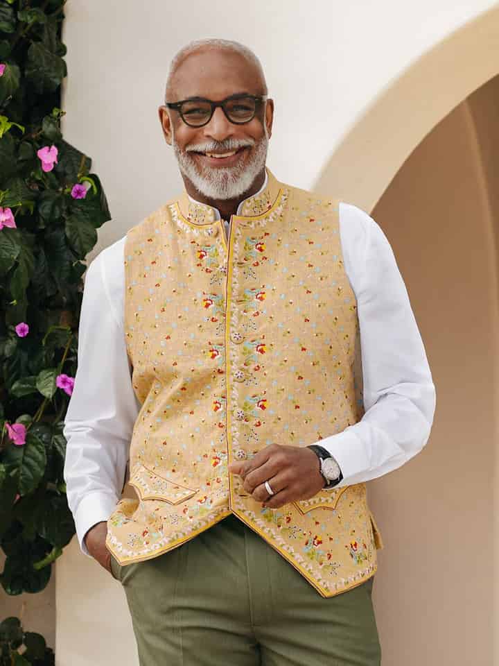 Mens Embroidered Regency Nehru Waistcoat on Model