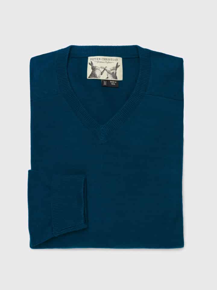 Men's Navy Cotton V Neck Jumper -Folded