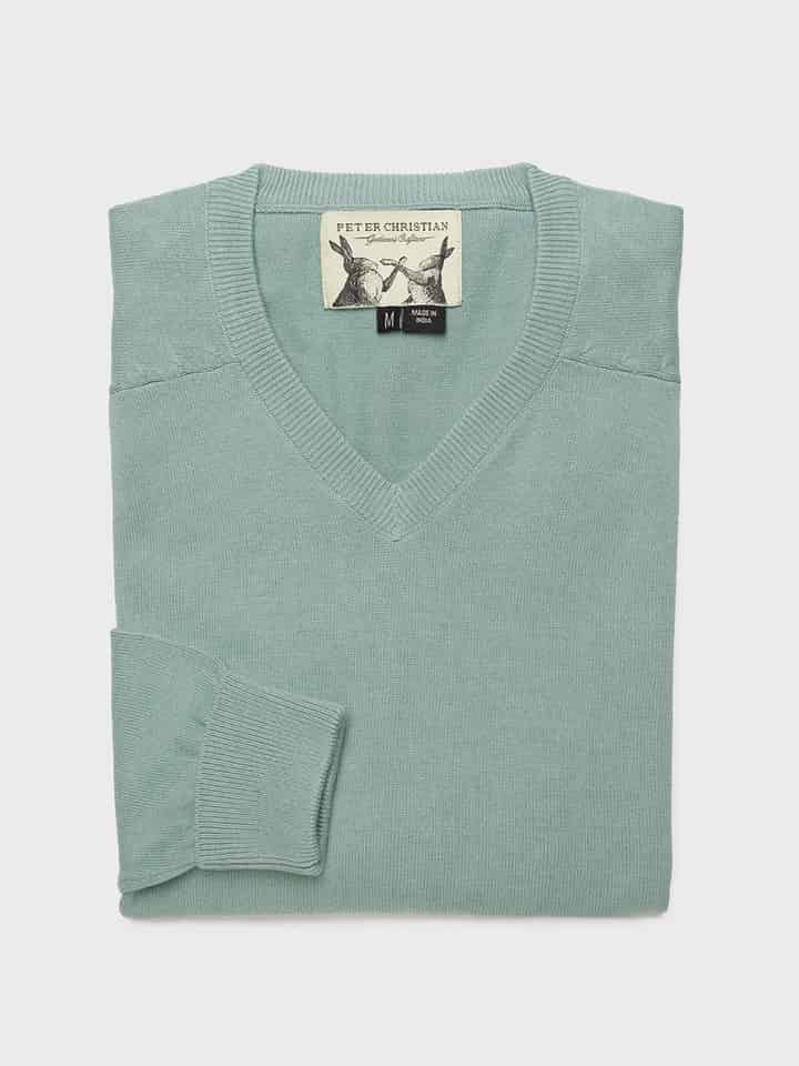 Men's Ocean Cotton V Neck Jumper Folded