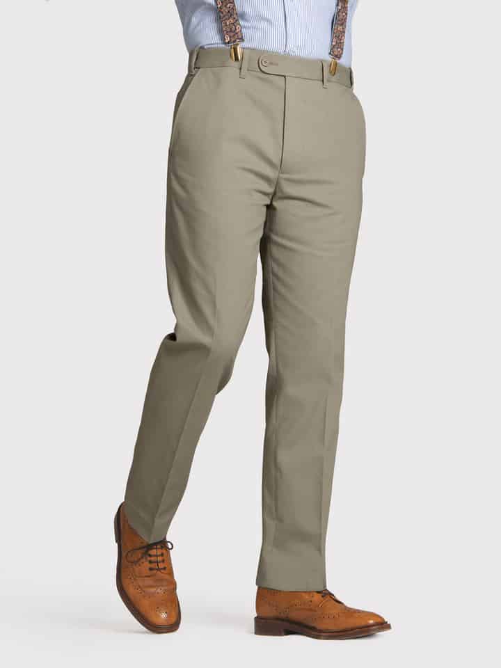 Men's Sage Green Slim Fit Chinos On Model