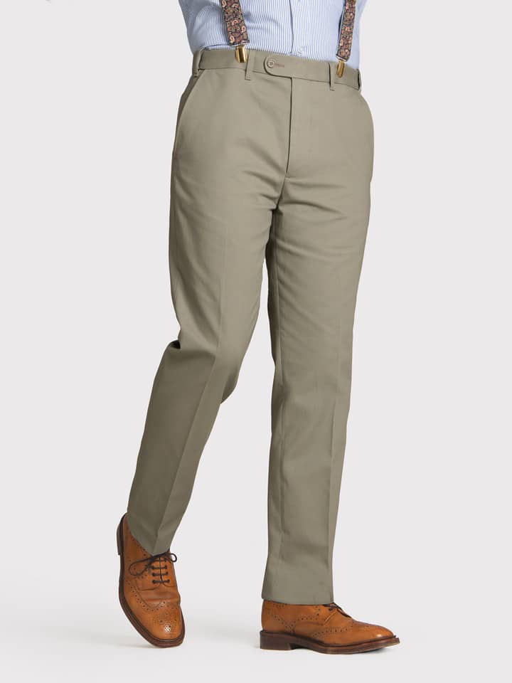 Men's Sage Green Slim Fit Chinos On Model