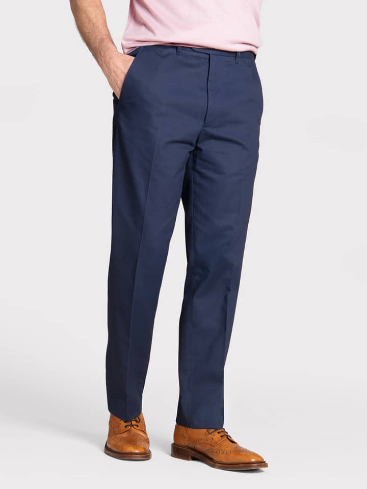 Men's Navy Blue Slim Fit Chinos On Model