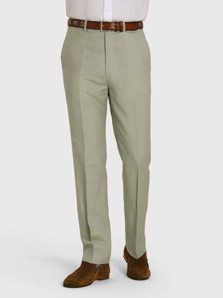 Mens Sage Linen and Wool Trousers On Model