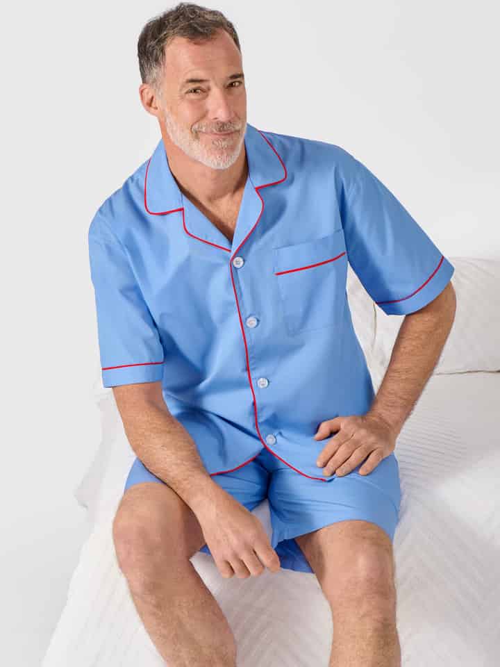 Mens Blue Short Pajama Set on Model