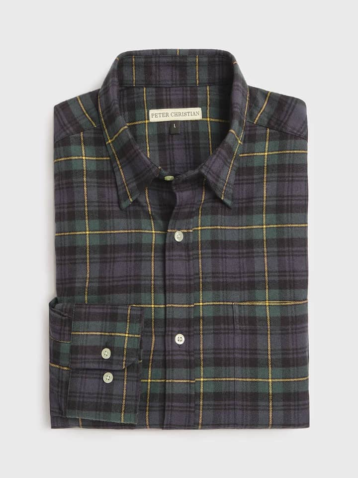Men's Navy Tartan Shirt Folded