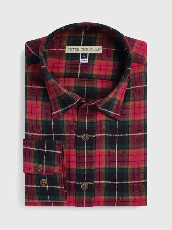 Mens Red Tartan Shirt Folded