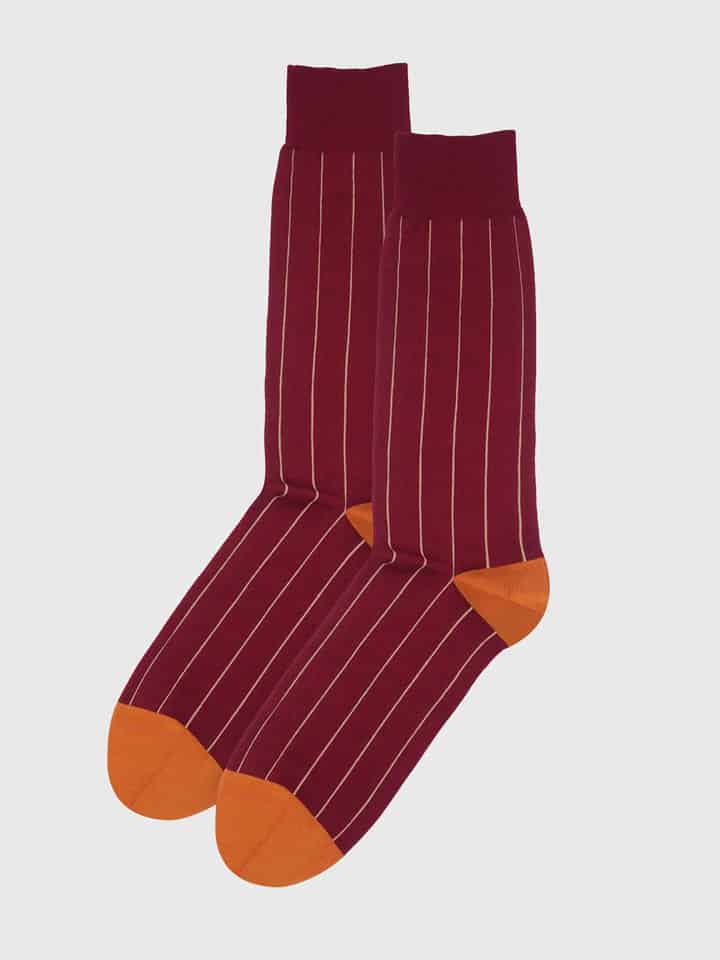 Mens Claret Pin Stripe Egyptian Cotton Socks Flat