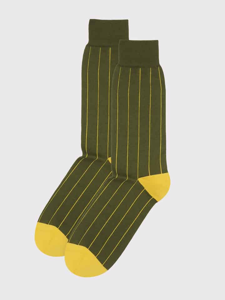 Mens Green Pin Stripe Egyptian Cotton Socks Flat