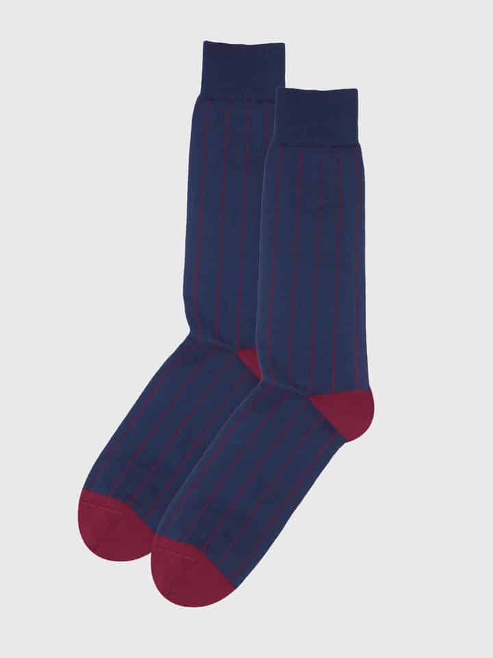 Mens Navy Pin Stripe Egyptian Cotton Socks Flat