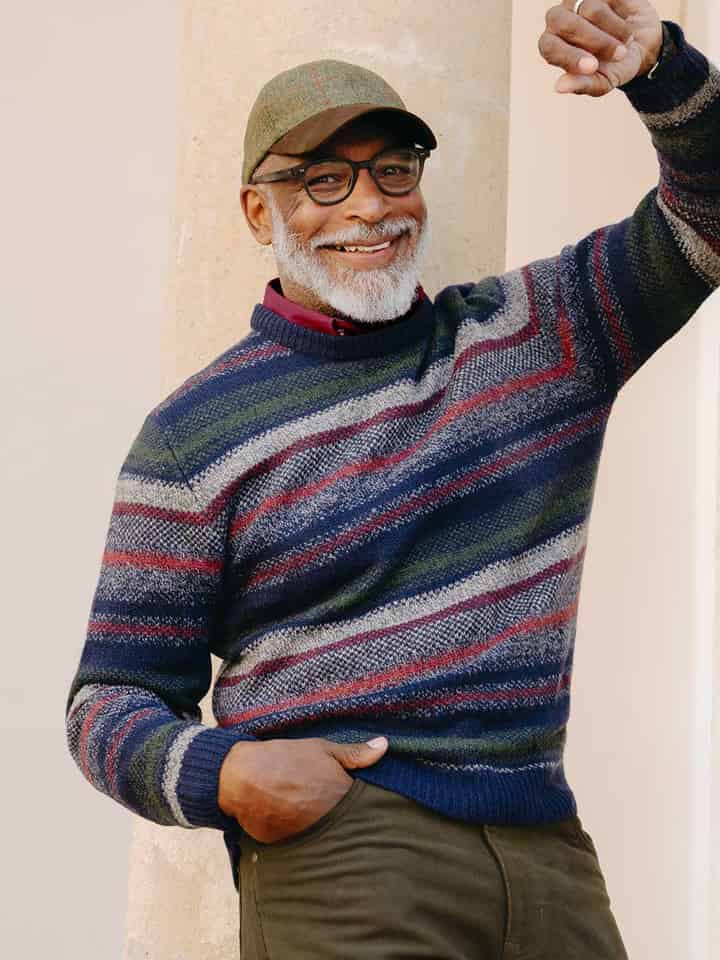 Navy Striped Knitted Jumper Model