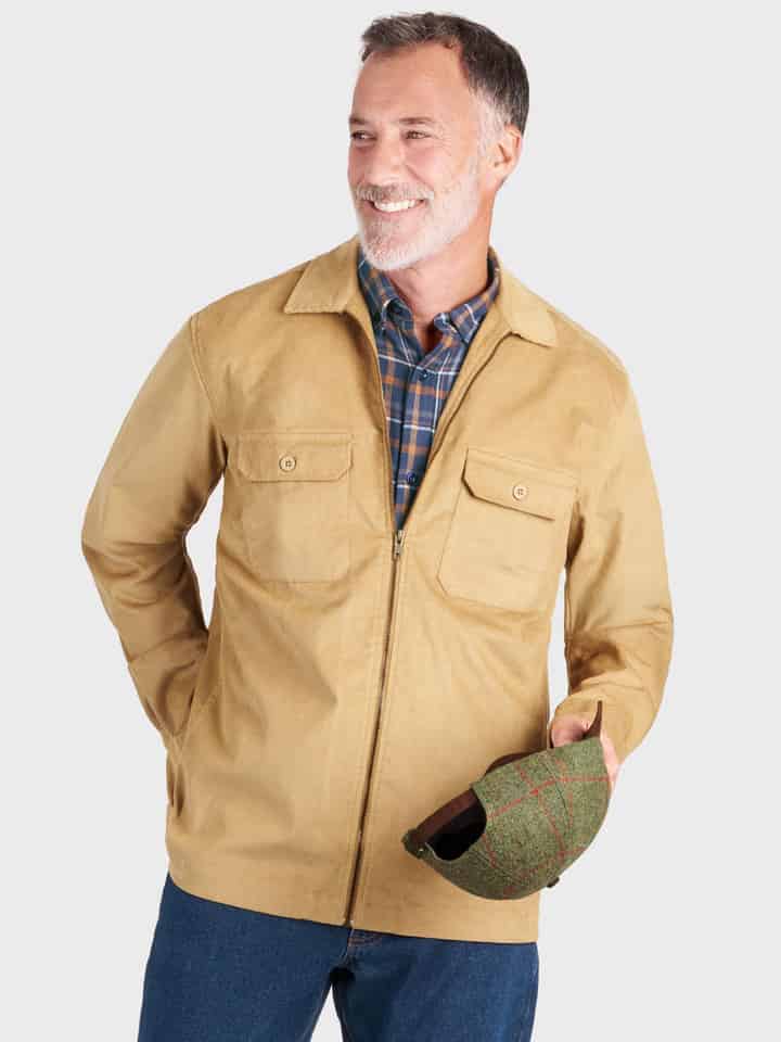 Mens Sand Needle Cord Shacket On Model