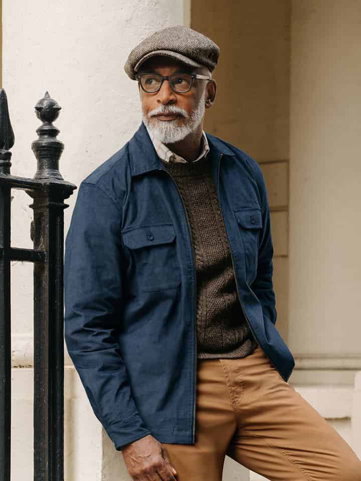 Mens Navy Needle Cord Shacket On Model