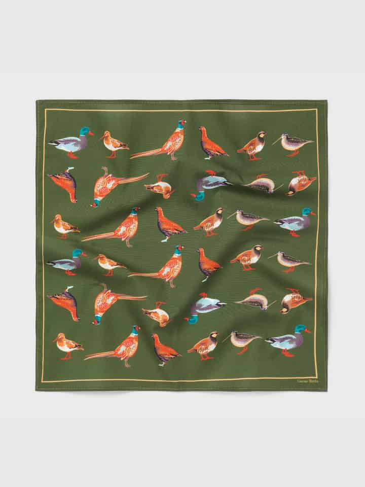 Green Game Birds Pocket Square Flat
