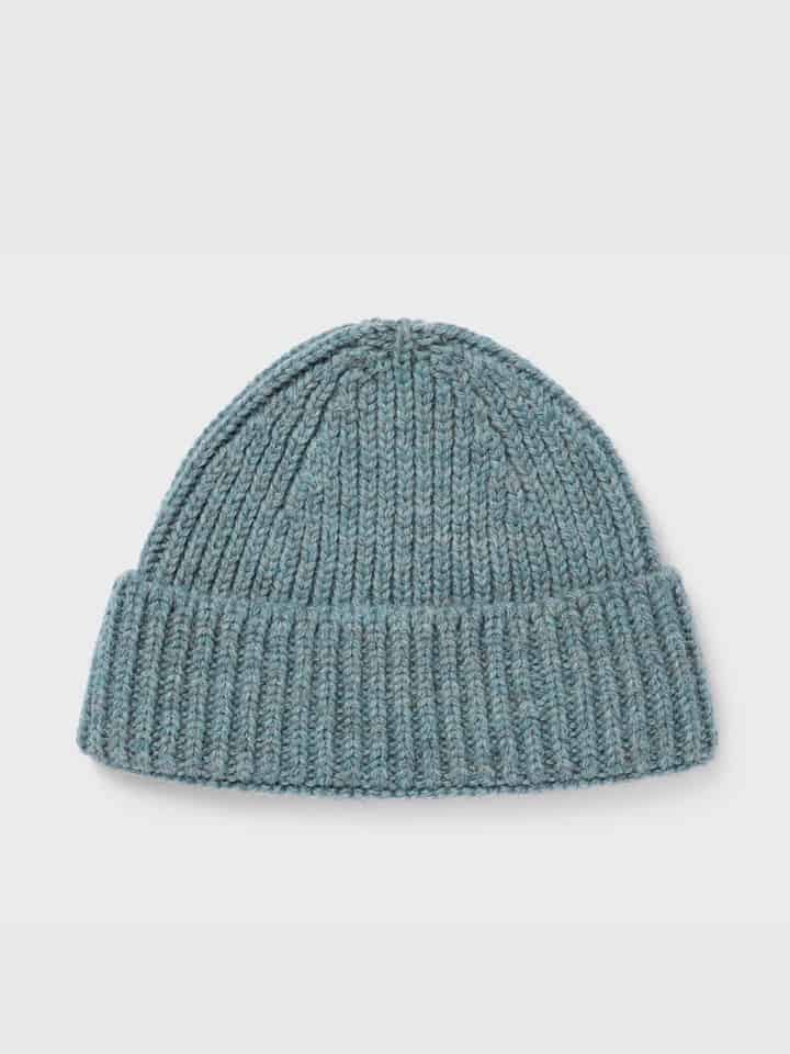 Mens Blue British Wool Beanie Hat Flat