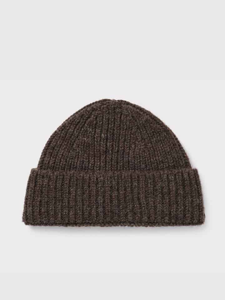 Brown British Wool Beanie Hat Flat