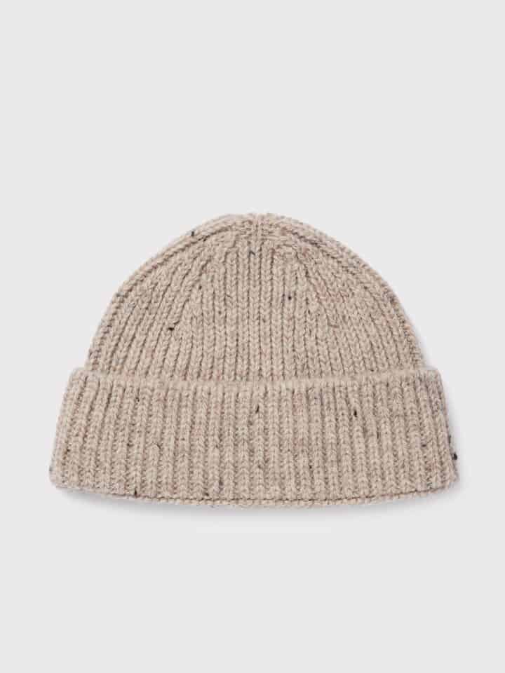 Mens Oat British Wool Beanie Hat Flat