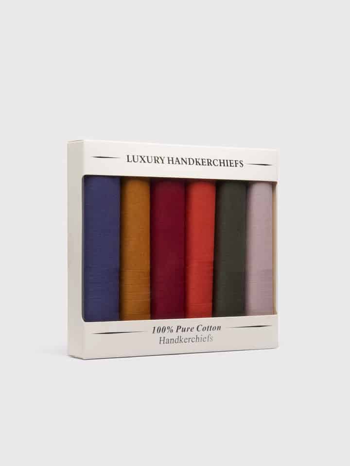 Mens 6 Pack Coloured Cotton Handkerchiefs Box