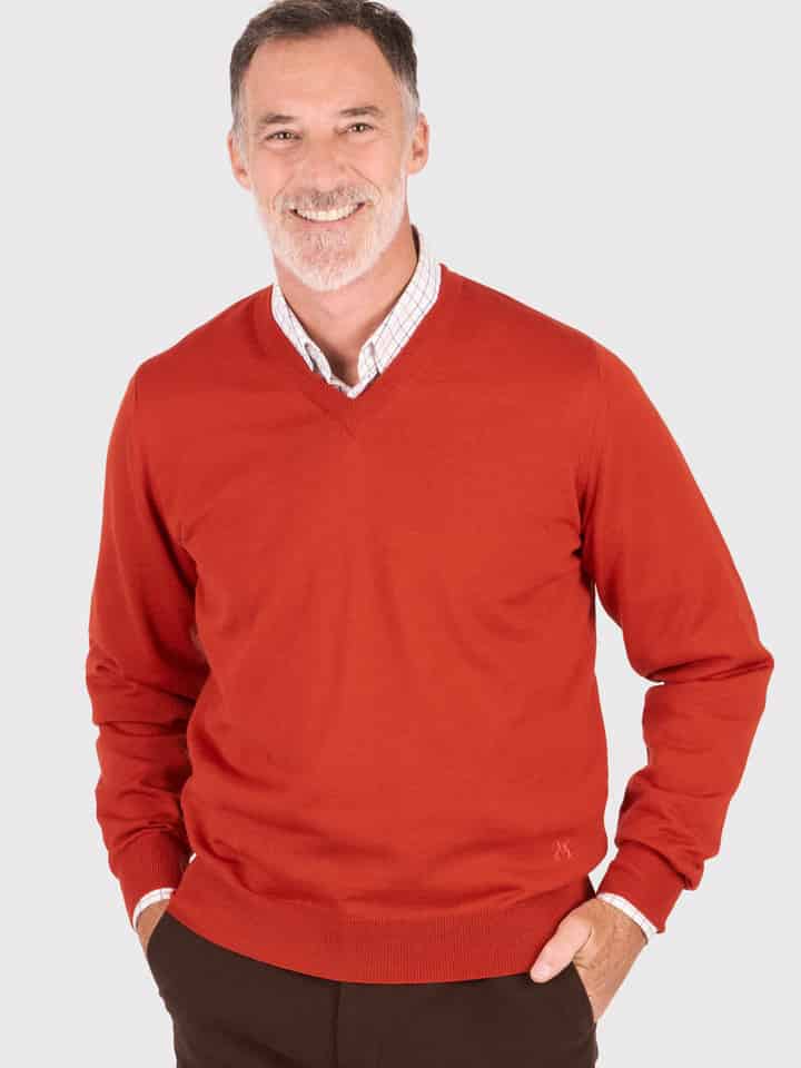 Spice Merino V-Neck Sweater Model