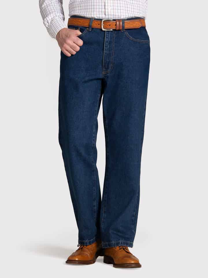 Men's Classic Blue Denim Jeans on Model