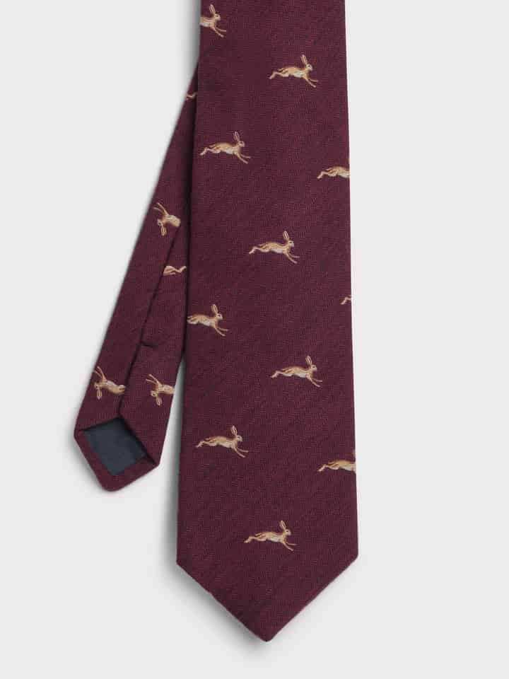 Wine Leaping Hares Tie