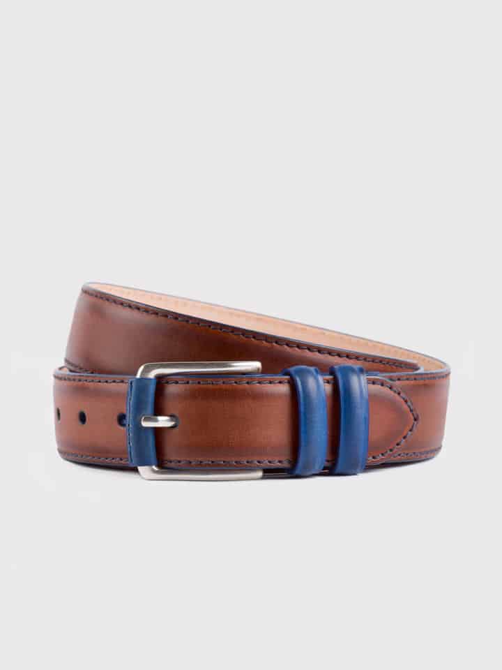 Tan/Blue Madrid Leather Belt