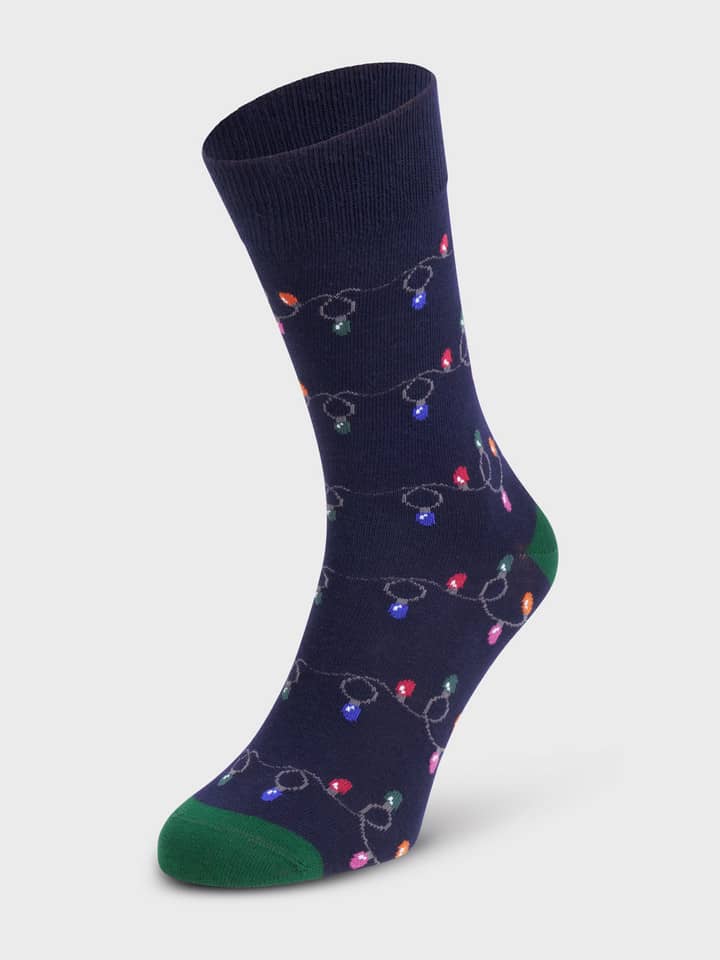 Navy Christmas Lights Socks