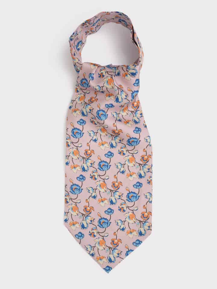 Mens Floral Pink Cravat Flat