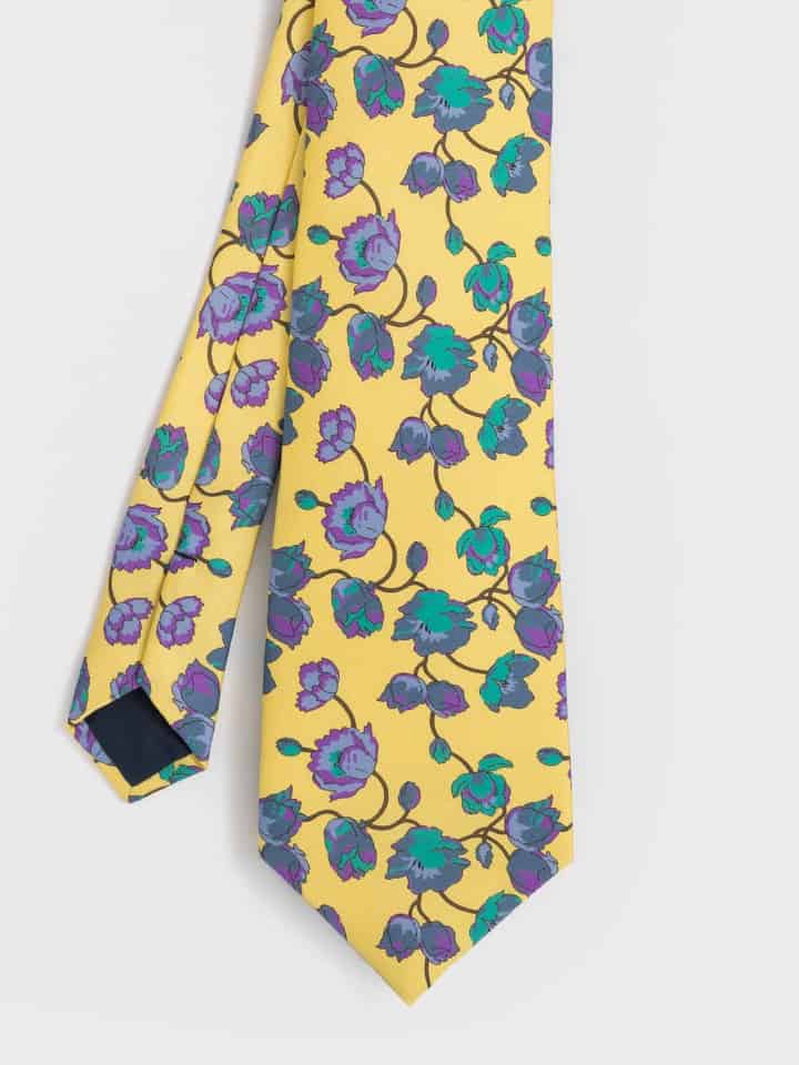 Mens Yellow Floral Silk Tie