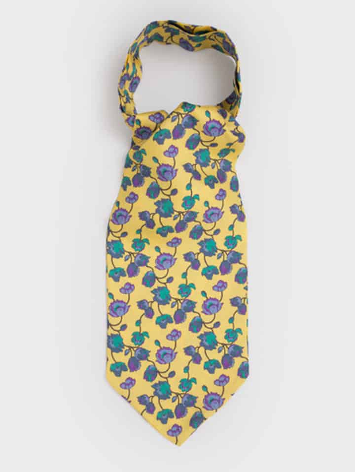 Pale Yellow Floral Silk Cravat Flat