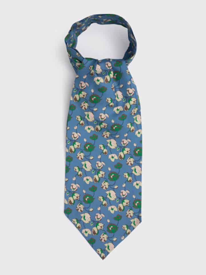 Blue Floral Silk Cravat Flat