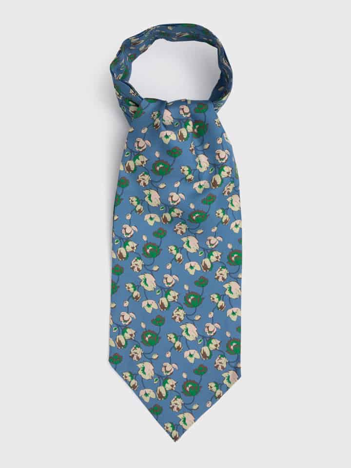 Mens Blue Floral Silk Cravat Flat