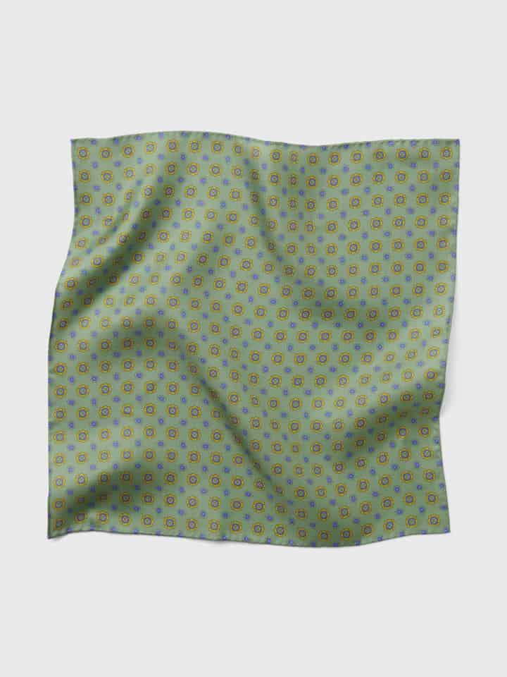 Mens Green Foulard Pocket Square Flat